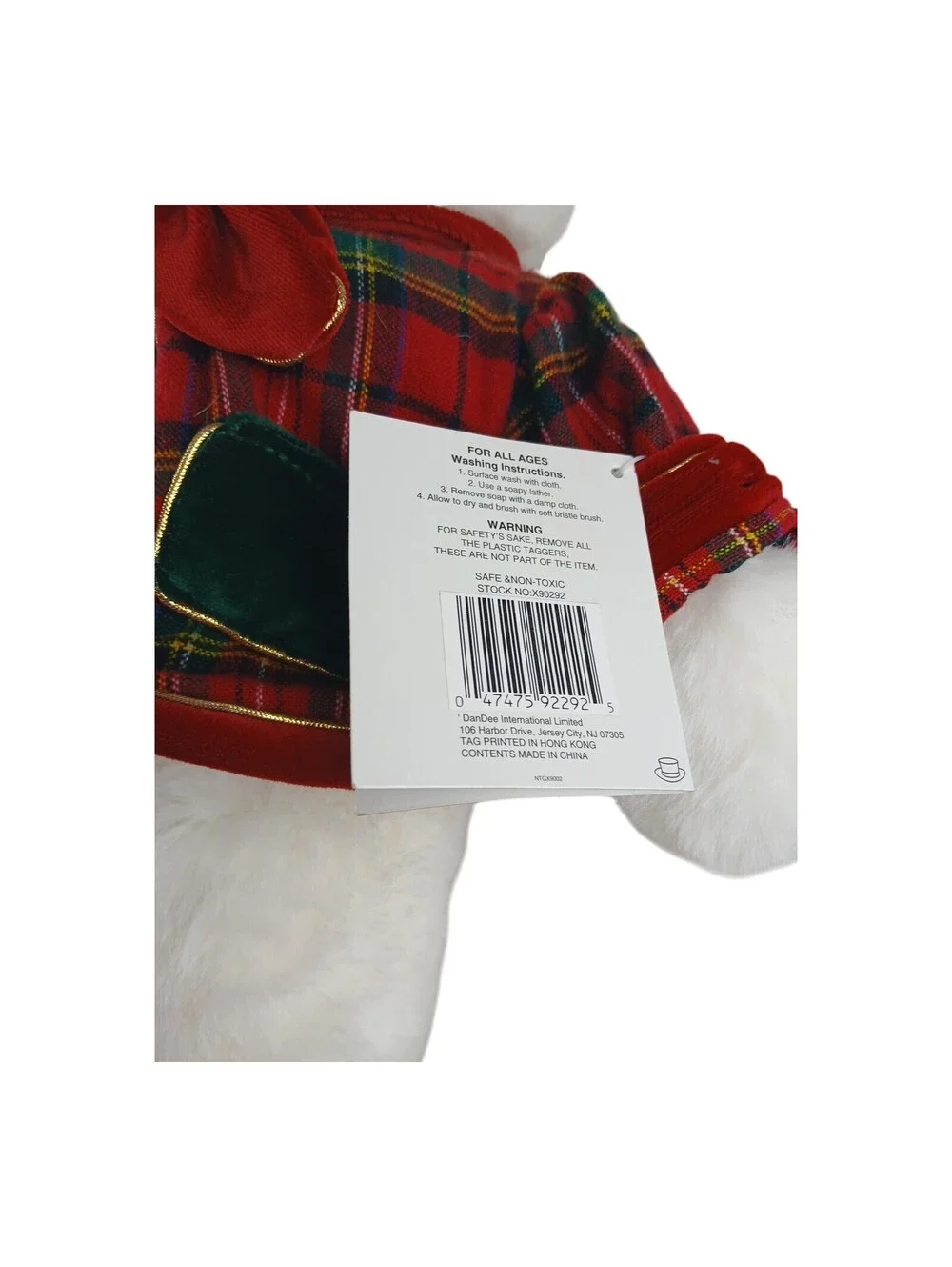 Dan Dee 1999 Snowflake Teddy Christmas Plaid White Teddy Bear Plush with Tag 21